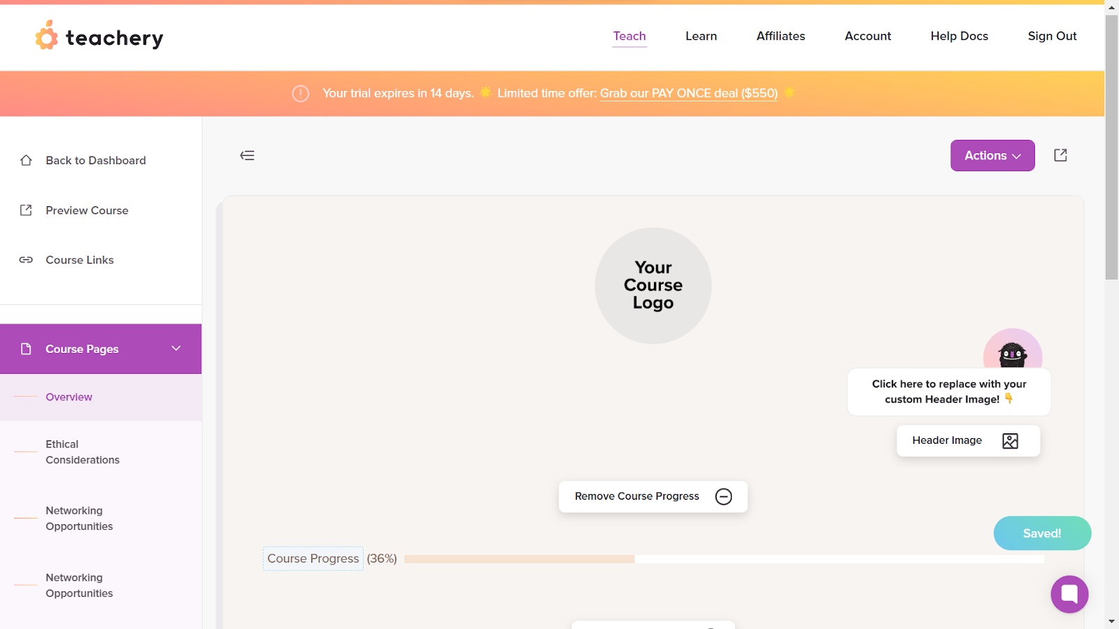 Teachery course building interface